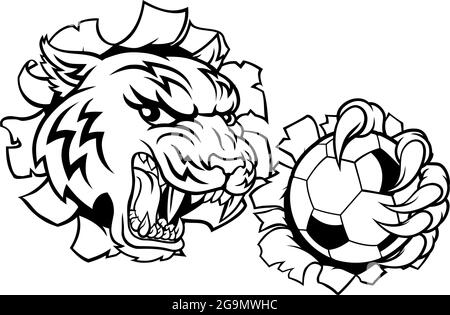 Joueur de football soccer tigre Mascotte Sports Animaux Illustration de Vecteur