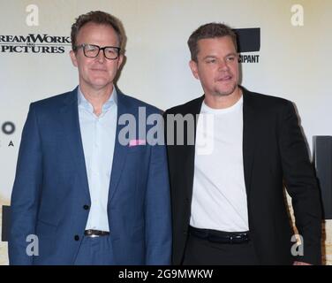 NEW YORK, NY- 26 juillet : Tom McCarthy, Matt Damon at the Focus présente la première de Stillwater au Ross Theatre at Jazz au Lincoln Center à New York le 26 juillet 2021 crédit : RW/MediaPunch Banque D'Images