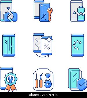 Jeu d'icônes de couleur RVB de réparation de téléphone Illustration de Vecteur