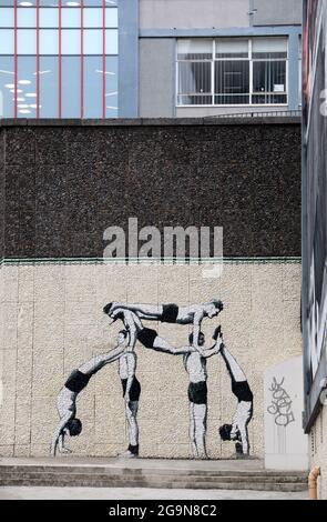 Murale représentant des gymnastes à l'Université de Strathclyde à Glasgow Banque D'Images