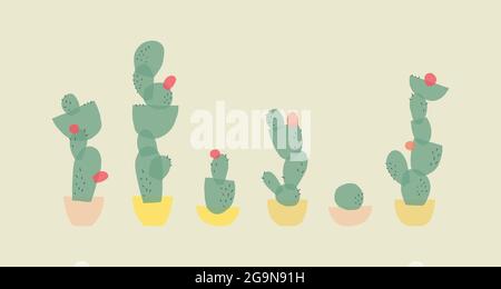 Ensemble de cactus dans un style moderne et tendance. Illustration de Vecteur