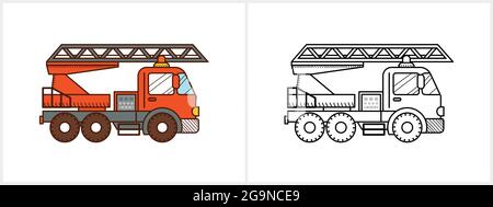 Livre de coloriage de voiture de camion de feu pour les enfants. Camion d'incendie Illustration de Vecteur