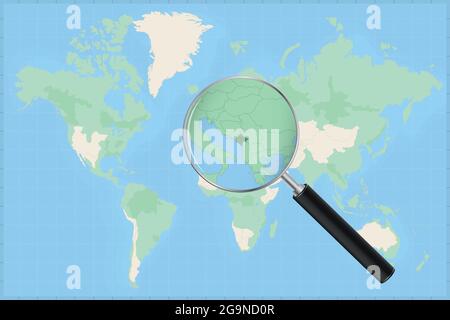 Carte du monde avec une loupe sur une carte du Monténégro carte détaillée du Monténégro et des pays voisins dans la loupe. Illustration de Vecteur