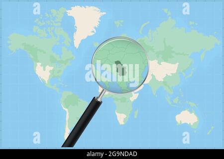 Carte du monde avec une loupe sur une carte de la Serbie carte détaillée de la Serbie et des pays voisins dans la loupe. Illustration de Vecteur