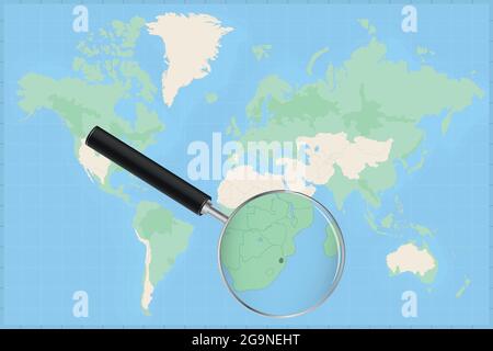 Carte du monde avec une loupe sur une carte du Swaziland carte détaillée du Swaziland et des pays voisins dans la loupe. Illustration de Vecteur