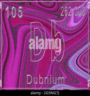 Élément chimique du dubnium, signe avec numéro atomique et poids atomique, élément du tableau périodique, fond rose Banque D'Images
