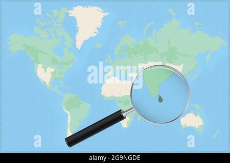 Carte du monde avec une loupe sur une carte du Sri Lanka carte détaillée du Sri Lanka et des pays voisins dans la loupe. Illustration de Vecteur