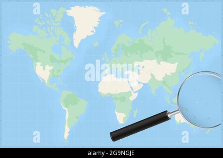 Carte du monde avec une loupe sur une carte de Kiribati carte détaillée de Kiribati et des pays voisins dans la loupe. Illustration de Vecteur