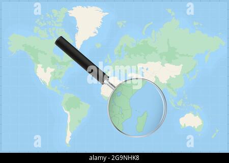 Carte du monde avec une loupe sur une carte des Comores carte détaillée des Comores et des pays voisins dans la loupe. Illustration de Vecteur