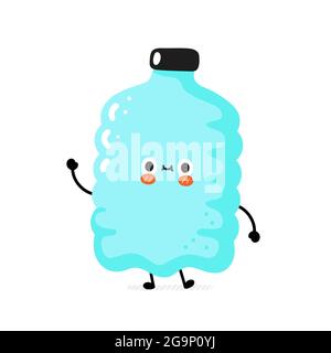 Joli drôle sourire heureux personnage en plastique bouteille. Illustration d'un autocollant de personnage de dessin animé vectoriel. Drôle Happy bouteille plastique dessin animé concept de personnage. Isolé sur fond blanc Illustration de Vecteur