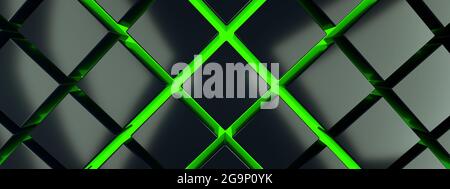 cubes noirs sur fond vert, rendu 3d, image panoramique Banque D'Images