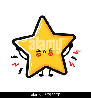 Mignon drôle triste triste triste personnage de signe d'étoile. Icône d'illustration de personnage de dessin animé à la main de vecteur kawaii. Isolé sur fond blanc. Symbole de classement par étoiles, concept de personnage de doodle de l'avis Illustration de Vecteur