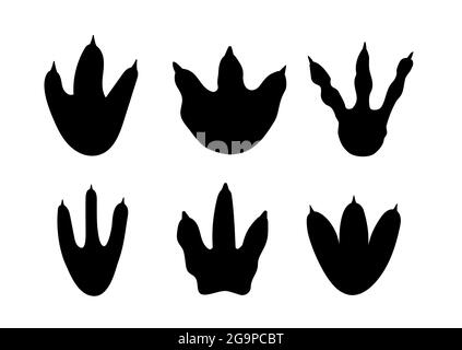 Ensemble d'arrière-plan allosaurus pour piste d'empreinte de dinosaure. Pied de dinosaure de dessin animé de dino Illustration de Vecteur