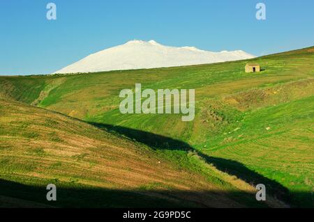 Paysage agricole minimaliste de Sicile autour de l'Etna Mount in hiver Banque D'Images