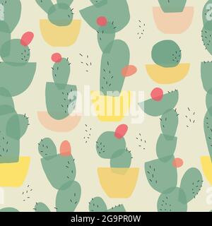 motif sans couture de cactus longs de formes géométriques. Illustration de Vecteur