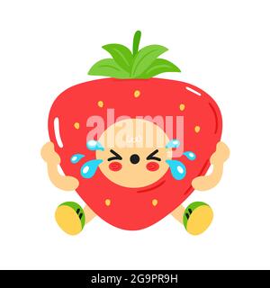 Mignon drôle triste fraise avec le visage de bébé. Dessin animé vectoriel kawaii personnage illustration enfants emoji icône. Isolé sur fond blanc. Affiche enfant fraise, carte dessin animé concept de personnage Illustration de Vecteur