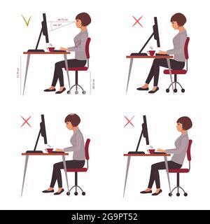 position assise correcte, position bureau, vecteur Illustration de Vecteur