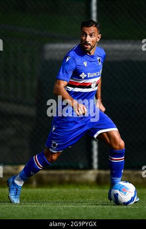 Temu, Italie. 26 juillet 2021. Fabio Quagliarella d'UC Sampdoria en action pendant le match de football amical d'avant-saison entre UC Sampdoria et Piacenza Calcio. UC Sampdoria a remporté 2-0 sur Piacenza Calcio. Credit: Nicolò Campo/Alay Live News Banque D'Images