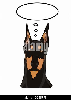 Doberman , Pinscher ,tête réaliste ,dessin,isolé.bulle de parole Banque D'Images