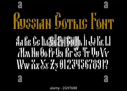 Alphabet complet de la police gothique russe ancienne. Vecteur. Lettre latine. Style néo-russe du 17-19e siècle. Police anglaise. Stylisé sous le GRE Illustration de Vecteur