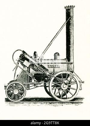La locomotive à fusée construite par Robert Stephenson. Le Rocket, montré ici dans cette gravure de 1901, était la première locomotive à vapeur moderne. Il a été construit à Newcastle, en Angleterre, en 1829 par George Stephenson, connu sous le nom de « Père des chemins de fer ». Banque D'Images