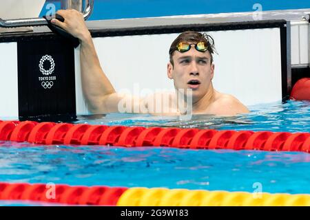 TOKYO, JAPON - JUILLET 27 : Stan Pijnenburg, des pays-Bas, réagit après avoir concourir chez les hommes Freestyle de 100m pendant les Jeux Olympiques de Tokyo 2020 au Tok Banque D'Images