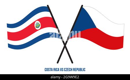 Le Costa Rica et la République tchèque ont traversé des drapeaux et ont fait des signes de style plat. Proportion officielle. Corriger les couleurs Banque D'Images