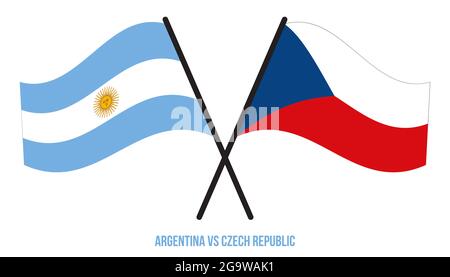 L'Argentine et la République tchèque ont traversé des drapeaux et ont fait des signes de style plat. Proportion officielle. Corriger les couleurs. Banque D'Images