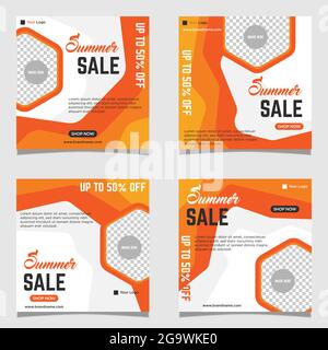 Modèle de bannière publicitaire pour les médias sociaux d'été. Fond vectoriel de promotion modifiable avec collection de photos Illustration de Vecteur