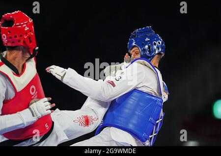 27 juillet 2021 : Hongyi Sun de Chine et Ivan Sapina de Croatie pendant le Taekwondo aux Jeux Olympiques de Tokyo au Makuhari Messe Hall A, Tokyo, Japon. Prix Kim/CSM Banque D'Images