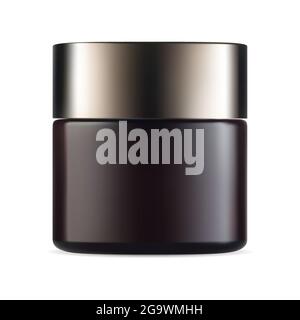 Pot de crème brune, maquette de produit d'emballage vectoriel. Contenant de beauté rond, illustration en plastique chocolat réaliste. Texture de mackeup de qualité g Illustration de Vecteur