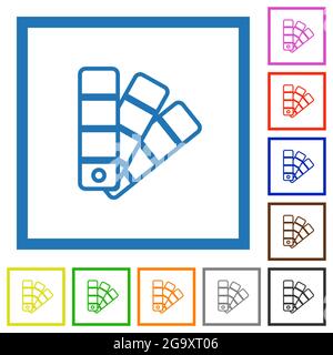 Nuance de couleur contour des icônes de couleur plate dans des cadres carrés sur fond blanc Illustration de Vecteur