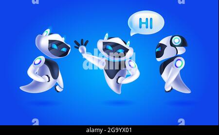 robots mignons discutant au cours de la réunion bulle de communication de communication de l'intelligence artificielle concept de technologie Illustration de Vecteur