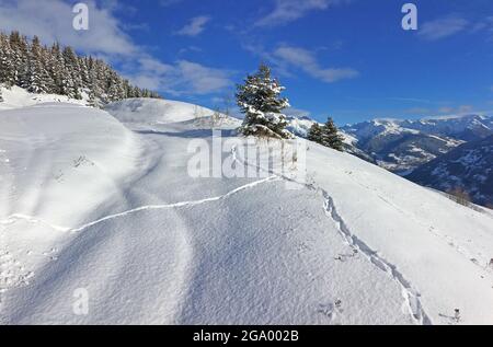 belle vue sur la montagne enneigée fraîche sous le ciel bleu Banque D'Images