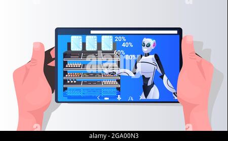 robots montrant des éléments de cosmétologie sur l'écran de smartphone concept de technologie d'intelligence artificielle Illustration de Vecteur