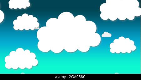 Plusieurs icônes de nuage tombant sur fond bleu Banque D'Images