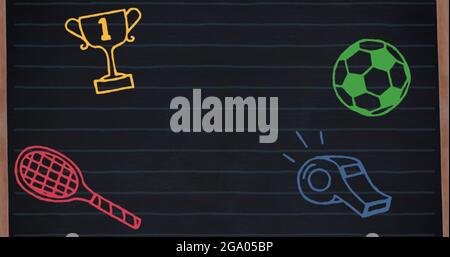 Plusieurs icônes de concept d'école sur fond bleu Banque D'Images