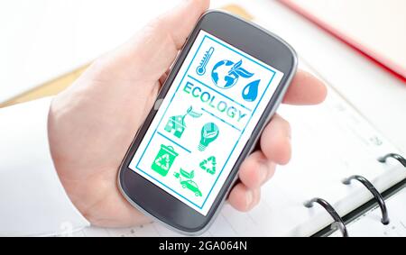 Concept écologique affiché sur l'écran d'un smartphone Banque D'Images
