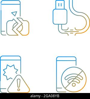 Réparer l'ensemble d'icônes de vecteur linéaire de gradient associé Illustration de Vecteur