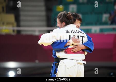 28-07-2021 JUDO: OLYMPICHE SPELEN: TOKYO JAPON Chizuru Arai du Japon remporte la médaille d'or contre Michaela Pollérès d'Autriche en 70 kg lors des Jeux Olympiques le 28 juillet. 2021 dans le Parc Nippon Budogan à Tokyo, Japon photo par SCS/Soenar Chamid Banque D'Images