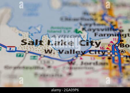 Salt Lake City Utah Etats-Unis sur une carte routière ou une carte de la géographie Banque D'Images