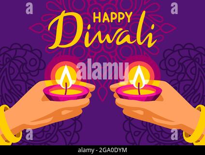 Carte de vœux Happy Diwali. Deepavali ou dipavali festival de lumières. Illustration de Vecteur