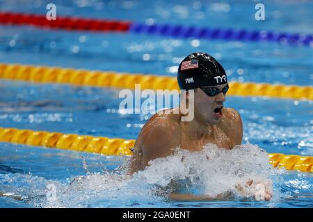 Tokyo, Japon. 28 juillet 2021. NIC Fink des Etats-Unis participe au BreastStroke de 200 m au Tokyo Aquatics Center, lors des Jeux Olympiques d'été de Tokyo, au Japon, le mercredi 28 juillet 2021. Photo par Tasos Katopodis/UPI. Crédit : UPI/Alay Live News Banque D'Images