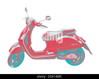 Image duotone d'un scooter Vespa, isolée sur fond blanc avec masque Banque D'Images