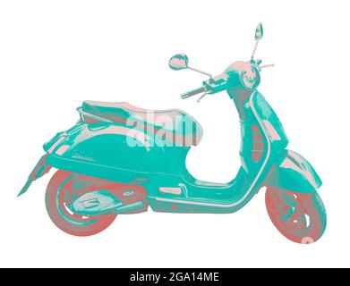 Image duotone d'un scooter Vespa, isolée sur fond blanc avec masque Banque D'Images