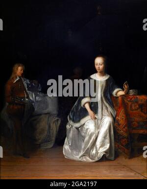 Une dame à ses toilettes par Gabriël Metsu (1629–1667), huile sur toile, c. 1648-67 Banque D'Images