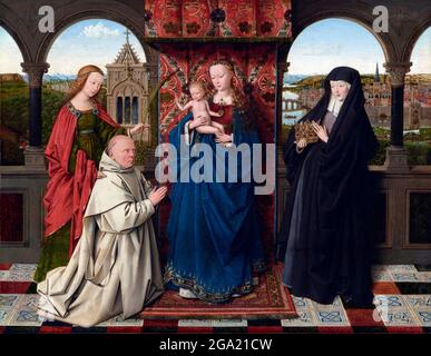 Vierge et enfant, avec saints et donneur par Jan van Eyck (c.1390-1441), huile sur masonite, transférée du panel, c. 1441-43 Banque D'Images