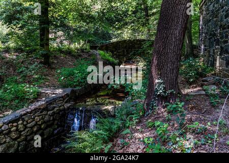 Dans la dell par les eaux en cascade sous le pont Banque D'Images