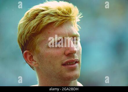 Boris Becker (GER) remporte le championnat à l'US Open tennis 1989. Banque D'Images