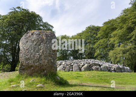 Un monolithe se trouve près du site de sépulture de Clava Cairns, à l'extérieur d'Inverness, en Écosse; Inverness, en Écosse Banque D'Images